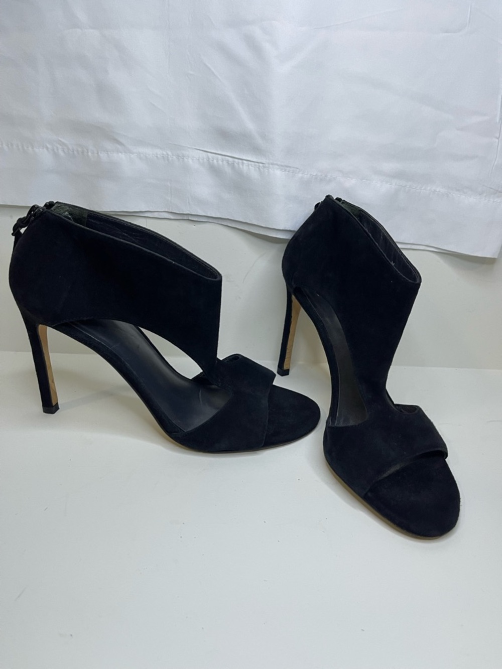 Stuart Weitzman Black Suede Open-Toe Stiletto Sandals